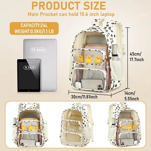Miniatura 60 de CAMTOP Mochila transparente resistente y transparente para estudiantes, escuela, trabajo, festival, viajes, deportes, Beige, Mediana, Camtop Mochila