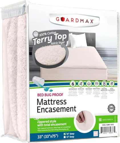 Miniatura 22 de Guardmax Funda de colchón Queen con cremallera, protector de colchón 100% impermeable, suave y absorbente de algodón de rizo superior para niños, 1