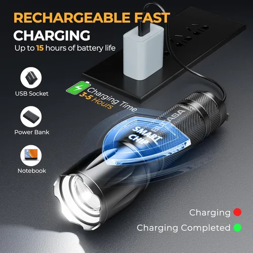 Miniatura 2 de BUCASA Paquete de 6 linternas recargables de alto lúmenes, linterna pequeña más brillante, potentes linternas tácticas recargables, linterna LED