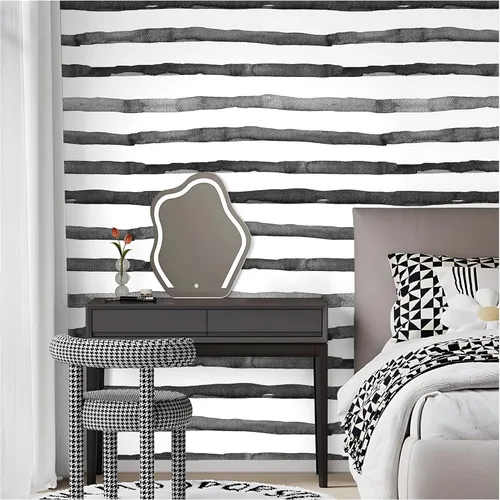 Miniatura 9 de HAOKHOME Papel pintado azul para despegar y pegar, papel de pared rayado costero bohemio, removible, azul índigo/blanco, de vinilo, autoadhesivo