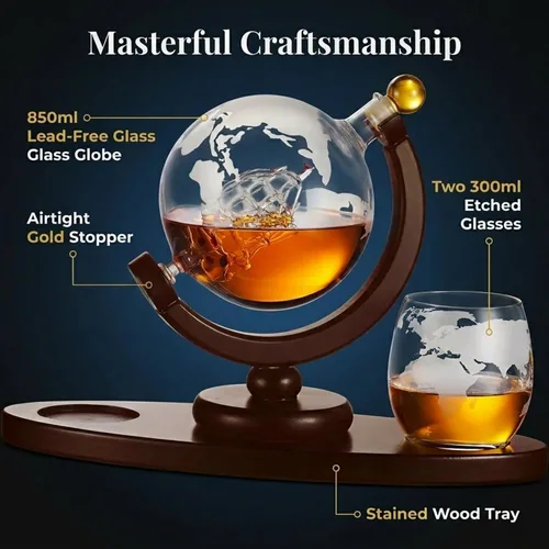 Miniatura 4 de Regalos para hombres, juego de decantador de whisky con diseño de globo terráqueo con 2 vasos grabados para whisky, escocés, bourbon, vodka, regalos