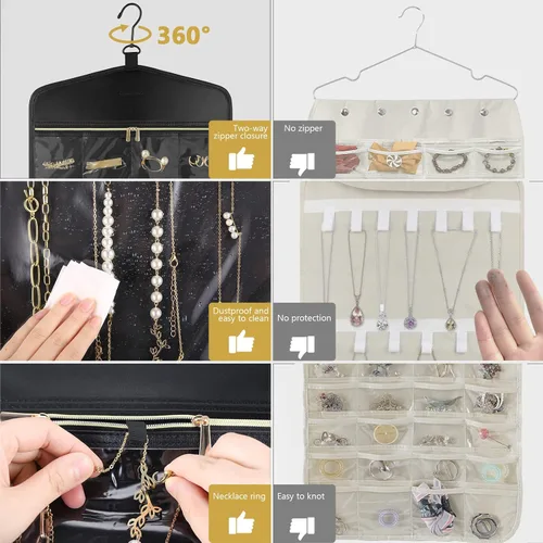 Miniatura 3 de CHICECO Organizador Soporte de Joyas de Viaje, Organizador de Joyas Colgante de Almacenamiento Con Bolsillos con Cremallera para Armario, Pared