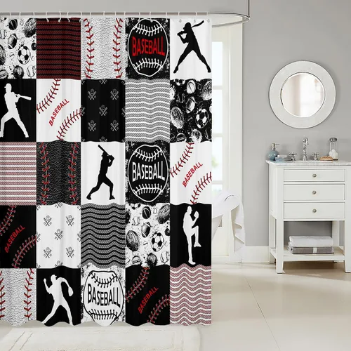 Miniatura 2 de Cortina de ducha de béisbol de 72 x 72 pulgadas, cortina de baño de sóftbol para niños y niñas, juego deportivo, fútbol, voleibol, cortina de baño
