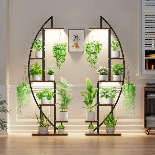 Miniatura 2 de BACEKOLL Soporte para Plantas de Interior con Luces de Crecimiento, Estante Alto para Plantas de 6 Niveles, Soporte de Metal de 63" para Plantas