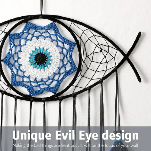 Miniatura 5 de Dremisland Atrapasueños de mal de ojo, atrapasueños azul y negro, hecho a mano, plumas de mal de ojo, adorno colgante de pared, decoración del hogar