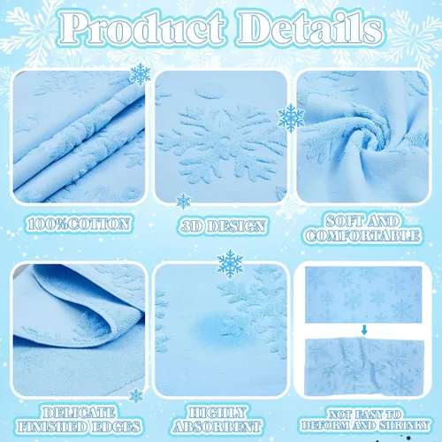 Miniatura 3 de Remagr Paquete de 4 Toallas de Baño 3D con Copos de Nieve de Invierno de 14" x 30" Toallas de Mano de Baño de Navidad Jacquard Absorbentes Suaves