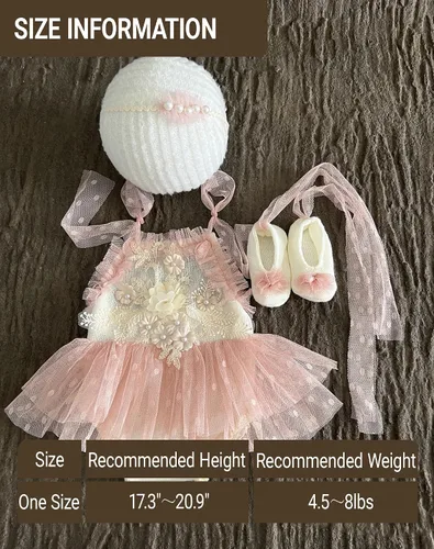 Miniatura 2 de Zeroest Conjunto de Accesorios para Fotografía de Recién Nacidos, Juego de Vestido de Encaje para Niña, Traje para Sesión de Fotos de Bebé Niña