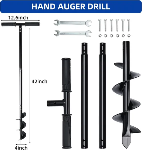 Miniatura 3 de Taladro manual resistente para jardín de 4 x 42 pulgadas, taladro en espiral de mano para excavar plantación de bulbos