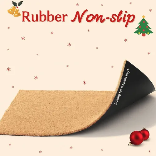 Miniatura 9 de Juego de tapetes de puerta de Navidad - Tapete de bienvenida 100% fibra de coco + alfombra a cuadros roja y negra de 28 x 43 pulgadas, juego