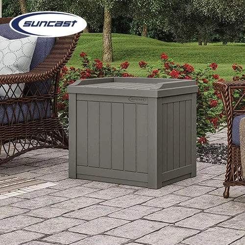 Miniatura 4 de Suncast Caja de almacenamiento pequeña de 22 galones para patio trasero o exterior, con atractivo asiento de banco y tapa reforzada, color piedra
