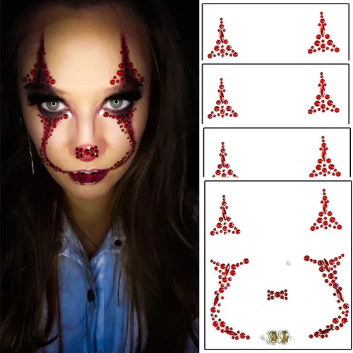 Miniatura 9 de 2 piezas de gemas faciales para Halloween, Día de los Muertos, tatuajes temporales de calavera con diamantes de imitación, piedras de cristal, gemas