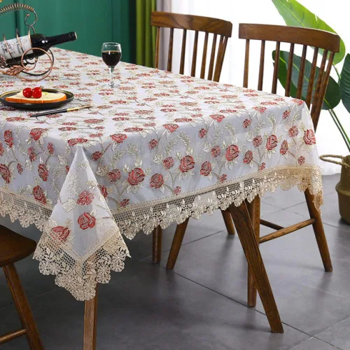 Miniatura 7 de IsolaY Mantel de encaje bordado para el hogar, boda, banquete, fiesta, manteles, muebles, mantel para el hogar, café, rectangular, 59.1 x 118.1 in