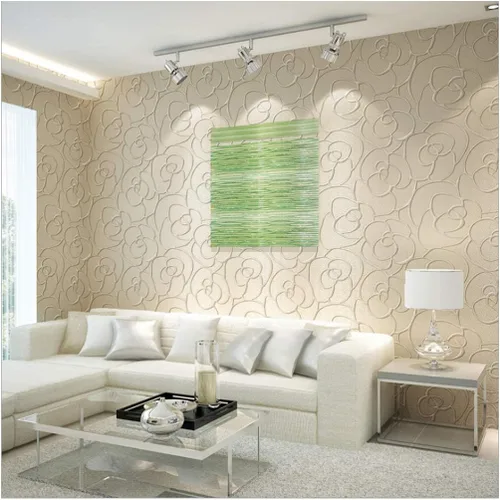 QIHANG moderno minimalista en relieve 3D rosa flor no tejido papel pintado color crema 1.7 ft* 32.8 ft = 5.3㎡