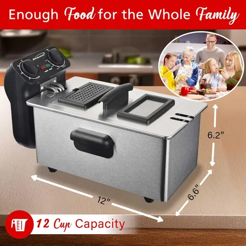 Miniatura 3 de Brentwood DF-730S - Freidora eléctrica de acero inoxidable de 1500 W, 3 L, 12 tazas con temperatura ajustable y filtro sin olor, cesta extraíble