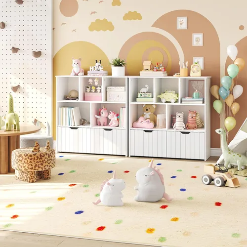 Miniatura 2 de HOOBRO Organizador de almacenamiento de juguetes, organizadores de juguetes y almacenamiento con 2 cajones móviles y 5 cubículos, estante de pecho