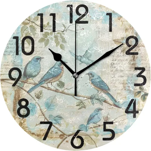 Miniatura 22 de Pretty Sping Flowers Birdhouse Family Birds Reloj de pared redondo, 10 pulgadas, analógico, silencioso, sin tictac, para el hogar, cocina, sala