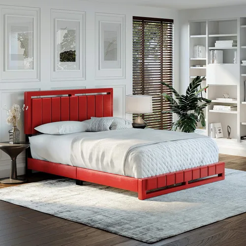 Miniatura 17 de Boyd Sleep Beaumont - Cama de plataforma tapizada con cabecero, base de colchón con 14 soportes de listones de madera, no requiere somier, piel