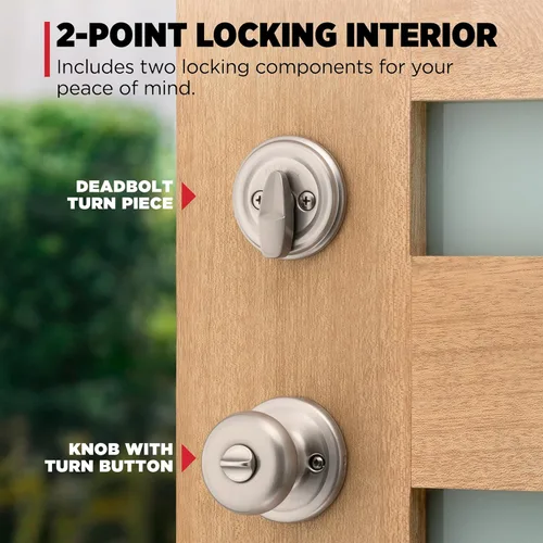 Miniatura 2 de Kwikset SmartKey Montara Juego de manijas de un cilindro con picaporte Juno en latón pulido, 95530-018 Níquel satinado