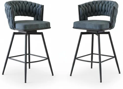 Miniatura 9 de Juego de 2 taburetes de bar giratorios de tela de gamuza con giro de 360°, base de metal y reposapiés, respaldo tejido tapizado para comedor, mesa