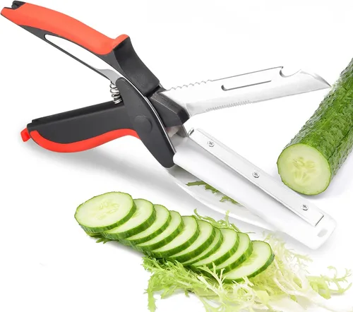 Tijeras de verduras y cortador de alimentos - Tijeras de cocina con tabla de cortar, cortador rápido, picador para carne y verduras