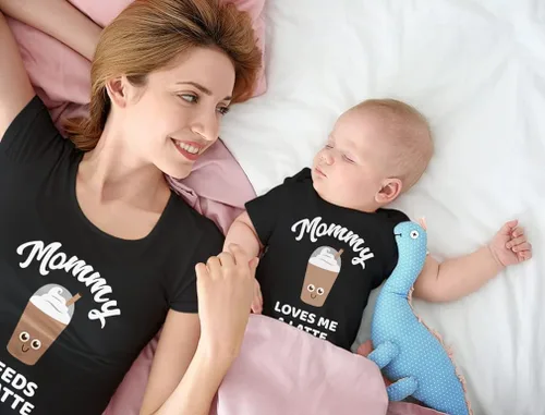 Miniatura 3 de Mommy and Me Camisas Regalos para Mamá Divertidos Latte Mamá y Bebé Trajes a juego Coffee