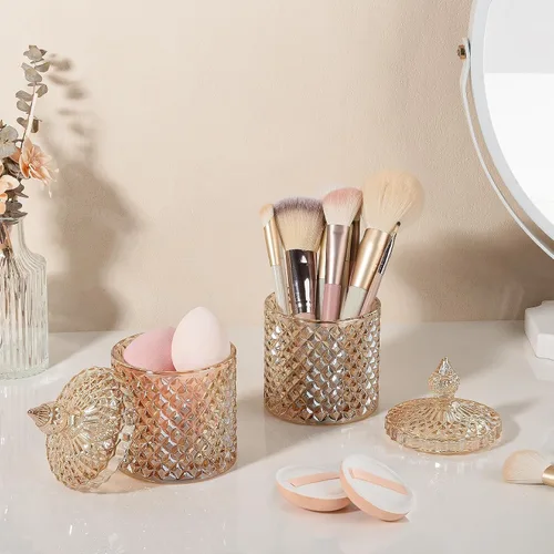 Miniatura 6 de Paquete de 2 Portacotonetes Frascos de Boticario de Vidrio Grueso con Tapa para Decoración de Baño Organizador de Almacenamiento para Hisopos
