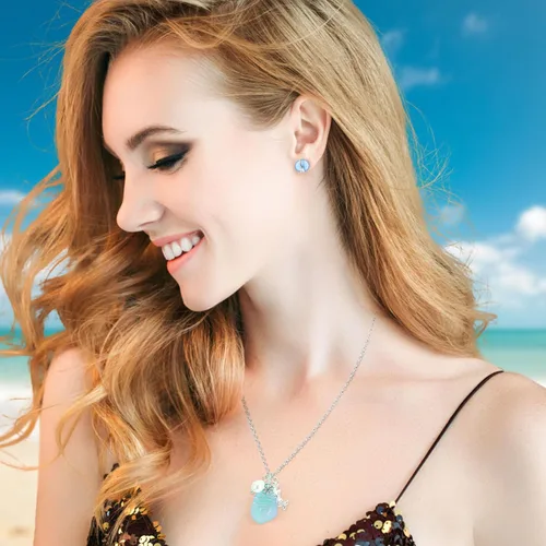 Miniatura 7 de Aretes de cristal de mar de plata de ley S925, hipoalergénicos, hechos a mano, aretes de tuerca hechos a mano de cristal de playa, joyería