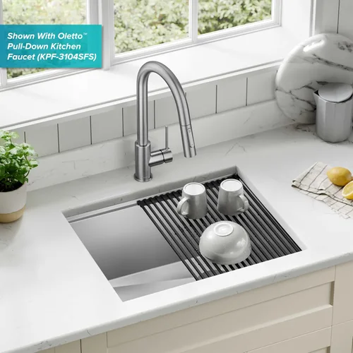Miniatura 2 de KRAUS KWU111-23 Kore - Fregadero de cocina con estación de trabajo de 23 pulgadas, para empotrar, cuenco individual, de acero inoxidable calibre 16