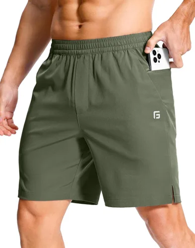 Miniatura 11 de GGJ Pantalones cortos deportivos ligeros para hombre con 2 bolsillos con cremallera de 7/5/9 pulgadas, pantalones cortos de tenis de secado rápido