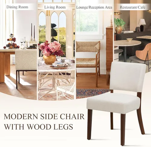 Miniatura 6 de COLAMY Juego de 2 sillas tapizadas para comedor, sillas de cocina de tela con asiento y respaldo acolchados, patas de madera maciza, sillas modernas