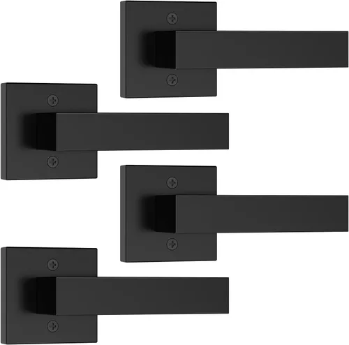 Miniatura 25 de Estmoon Paquete de 2 palancas de puerta de paso, pomos de puerta negros mate, manijas de puerta cuadradas para interiores, palancas resistentes sin