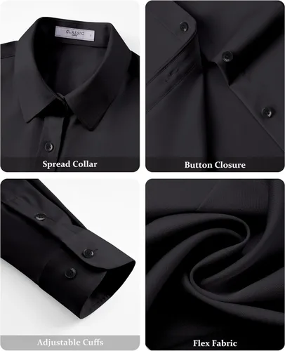 Miniatura 6 de Camisas de vestir para mujer, de manga larga, con botones, elástica, sin arrugas, color liso, casual, para el trabajo, oficina, blusa