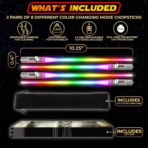 Miniatura 2 de LIGHTSABER CHOPSTICKS LIGHT UP STAR LED WARS Glowing Light Saber Chop Sticks REUSABLE Sushi Lightup Sabers Removable Handle Dishwasher Safe 8