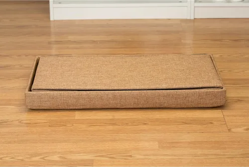 Miniatura 9 de Simplify Otomana plegable de almacenamiento de lino sintético, doble, plegable, asiento acolchado copetudo, reposapiés, caja de juguetes, banco