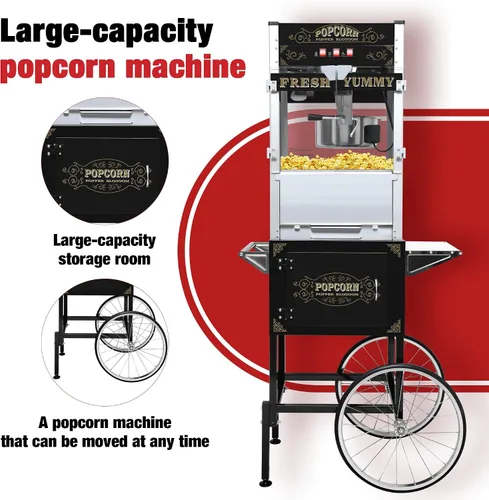 Miniatura 5 de Máquina comercial de palomitas de maíz de 20 onzas con carrito - 100 tazas, hervidor de acero inoxidable, luz de calentamiento - Palomitero portátil