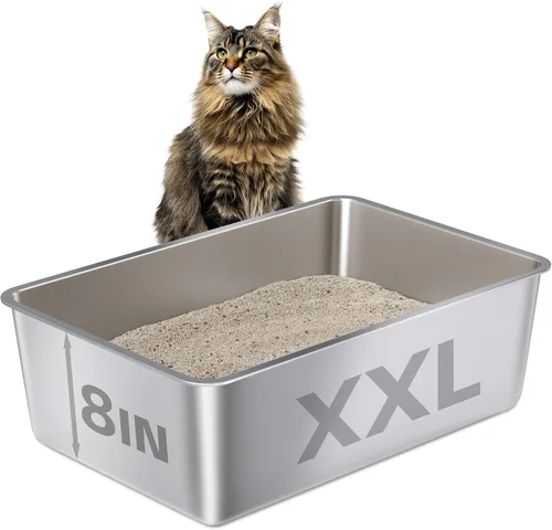 Miniatura 7 de Caja de Arena de Acero Inoxidable – Caja de Arena de Metal para Gatos – Cajas de Arena para Gatos de 4" de Alto, Bandeja de Arena para Gatos