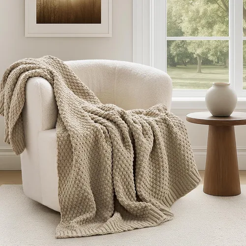Miniatura 20 de EVERGRACEHOME Manta de punto de chenilla gruesa para sofá, suaves y lujosas mantas de punto con punto musgo para cama, acogedoras mantas decorativas