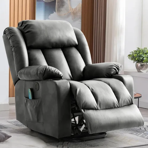 Silla reclinable eléctrica para personas mayores, sillas reclinables eléctricas para adultos con masaje y calor, portavasos, control remoto, puertos