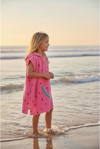 Miniatura 2 de Toalla de playa absorbente con capucha para niños y niñas, toalla de baño de microfibra con broches laterales (sandía, 6-7) 27.00 x 26.00 pulgadas