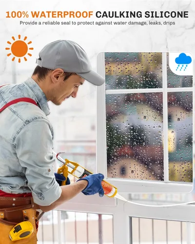 Miniatura 3 de WELLUCK Masilla de silicona blanca, adhesivo sellador de silicona 100% impermeable para calafateo, para RV, cocina, baño, ventana, puerta, vidrio