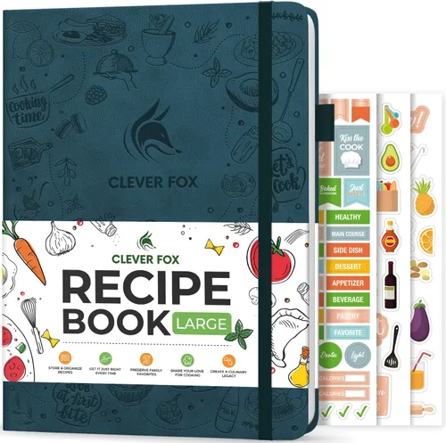 Miniatura 21 de Clever Fox Libro de recetas - Libro de cocina familiar en blanco - Diario de cocina vacío - Organizador de cuadernos para escribir recetas - Turquesa
