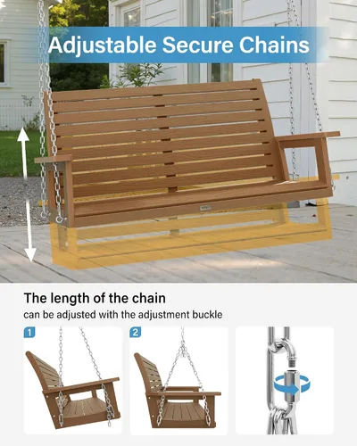 Miniatura 3 de YEFU Columpio colgante para porche al aire libre: banco de columpio de patio de 2 asientos, silla de columpios para todo tipo de clima con cadenas