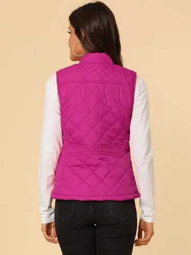 Miniatura 5 de Allegra K - Chaleco acolchado y ligero, de cuello alto, con cremallera, para mujer