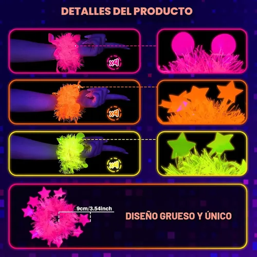 Miniatura 4 de Mega-L - 12 pulseras de fiesta que brillan en la oscuridad, suministros de fiesta que brillan en la oscuridad, pulsera de luz negra fluorescente