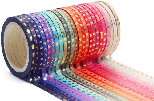 Miniatura 4 de Juego de 24 rollos de cinta washi de papel de aluminio dorado delgada cinta adhesiva decorativa de 0.118 in de ancho para álbumes de recortes