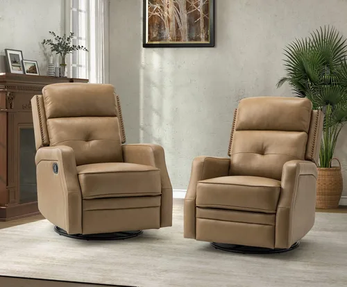 Miniatura 13 de HULALA HOME Sillón reclinable giratorio de cuero genuino con respaldo ajustable y reposapiés, silla reclinable manual para sala de estar
