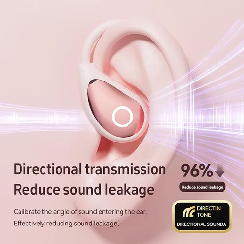 Miniatura 7 de Auriculares de oreja abierta rosa para mujer, auriculares inalámbricos Bluetooth 5.4 para orejas pequeñas, conducción de aire, ajuste cómodo, tiempo