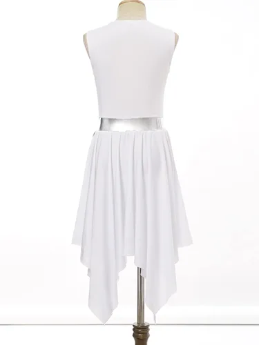 Miniatura 6 de Oyolan Vestido de baile de alabanza lírica de un hombro para niñas y niñas, sin mangas, bloque de color, túnica litúrgica para adoración