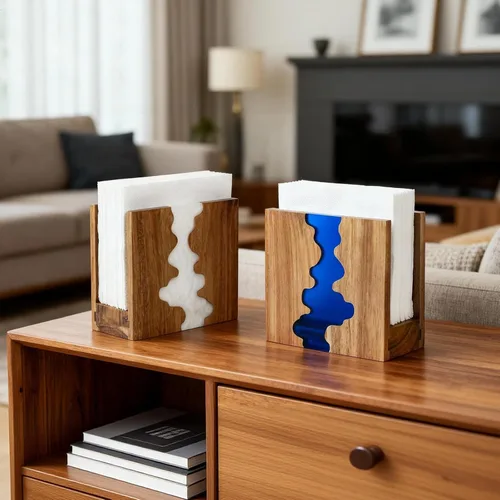 Miniatura 8 de Servilletero de madera de acacia para mesa, hecho a mano con diseño único de ondas y base resistente de 1.2 in para mesa de cocina, comedor, Blanco