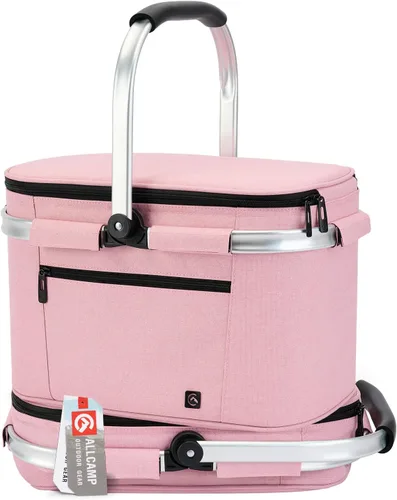 Miniatura 13 de ALLCAMP Cesta de pícnic, 2 cajas de hielo incluidas con enfriador aislado de 32 litros, cesta de picnic plegable gruesa con cestas extraíbles
